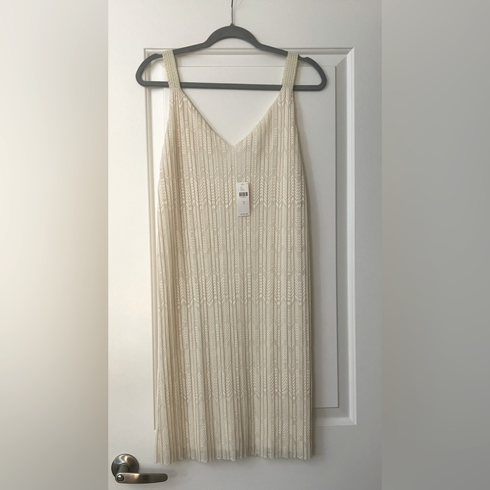 Anthropologie Cream Beaded V-Neck Slip Dress